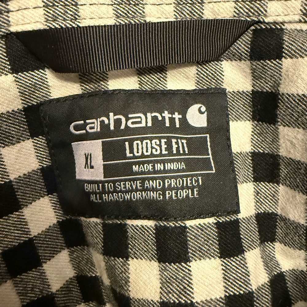 Carhartt Men's Loose Fit Plaid Flannel Long Sleeve Black & White Button Up XL - Picture 14 of 15